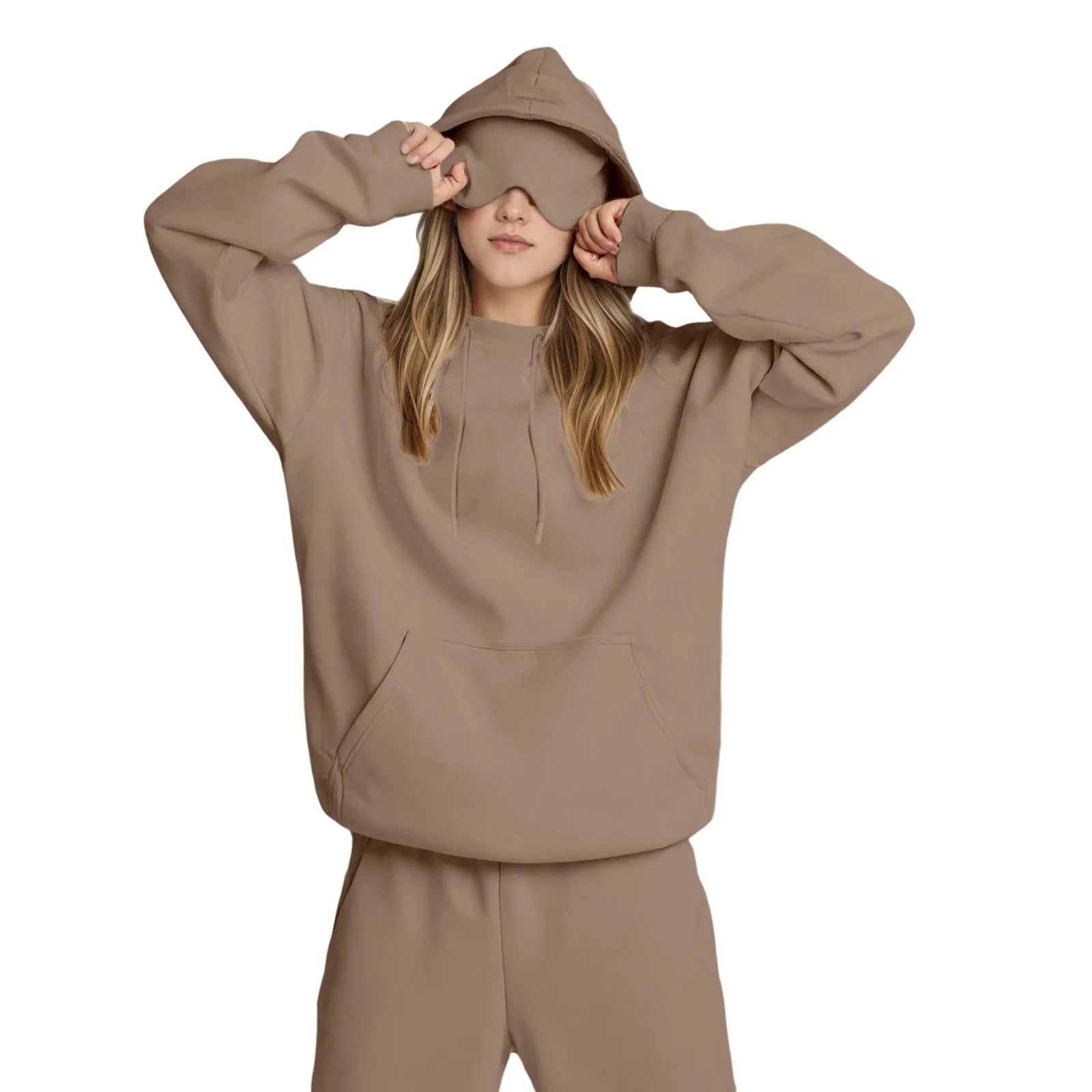 Women Plus Size Eye Mask Hooded Sweatshirt Girls Solid Long Sleeve Casual Hoodie Sportwear Outdoor Riding Oversize Pullover Tops