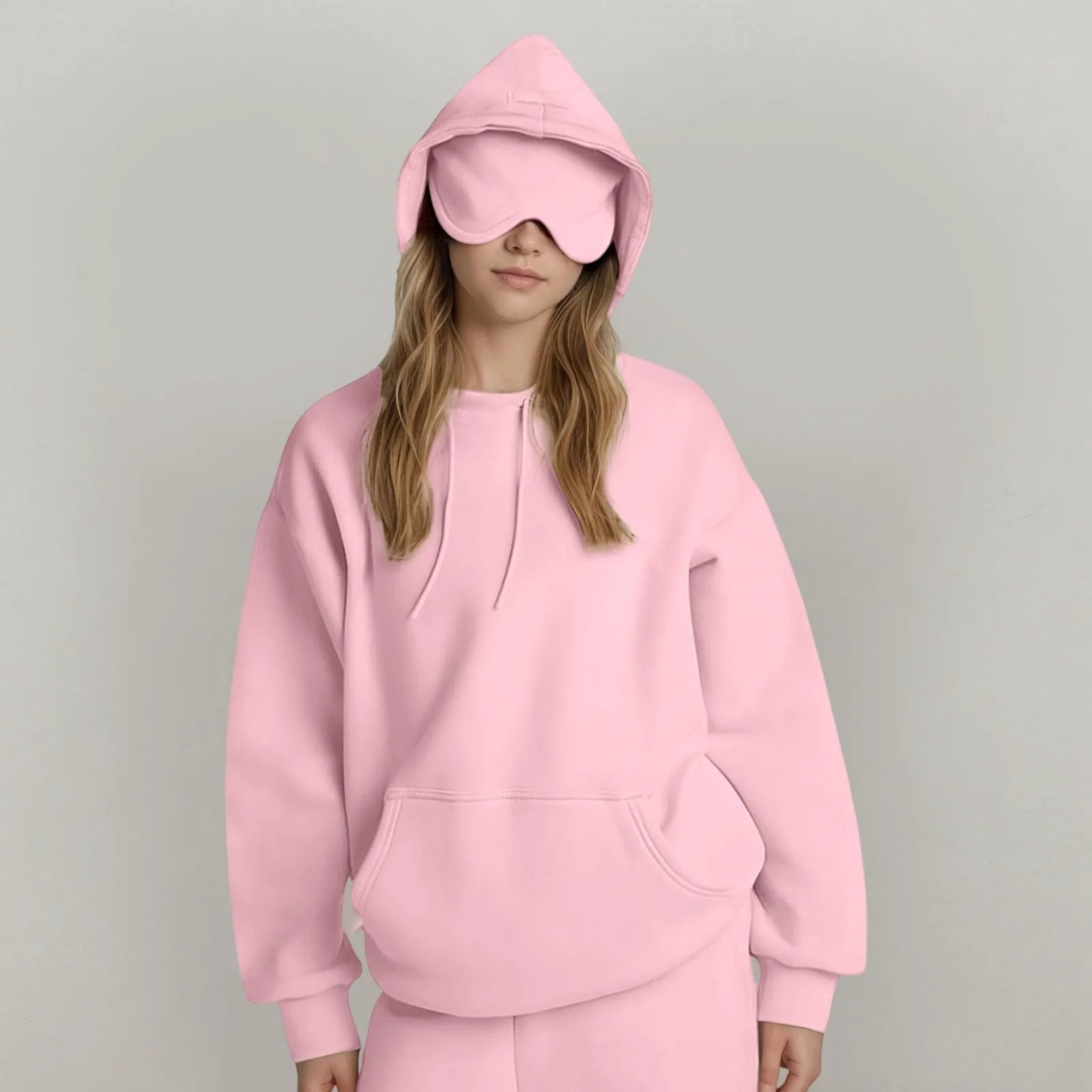 Women Plus Size Eye Mask Hooded Sweatshirt Girls Solid Long Sleeve Casual Hoodie Sportwear Outdoor Riding Oversize Pullover Tops