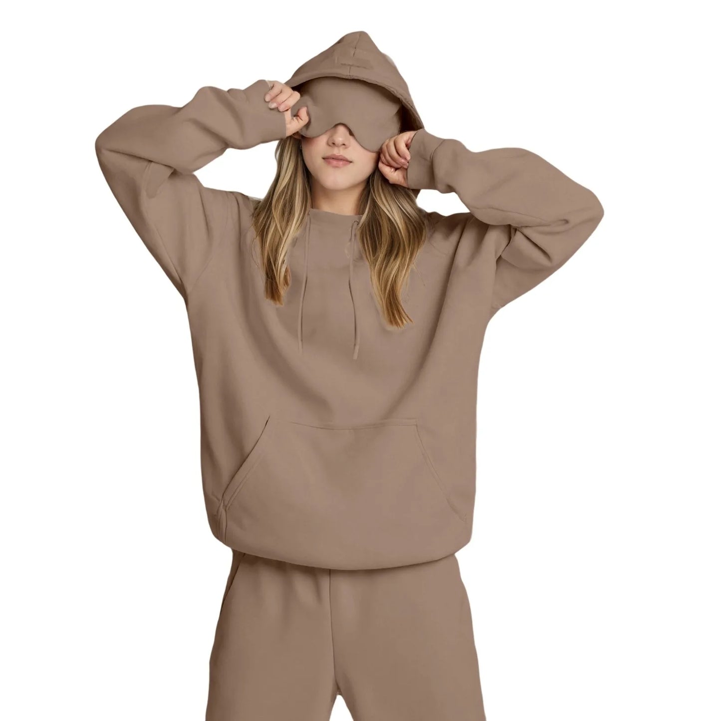 Women Plus Size Eye Mask Hooded Sweatshirt Girls Solid Long Sleeve Casual Hoodie Sportwear Outdoor Riding Oversize Pullover Tops
